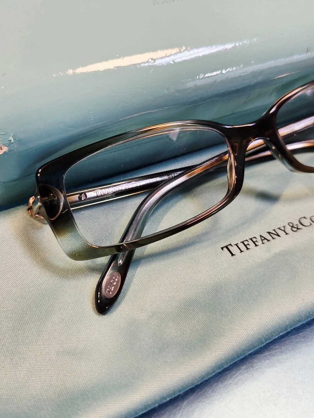 Tiffany & Co. 2035 Ocean Turquoise Glasses With Original Cloth & Leather Case